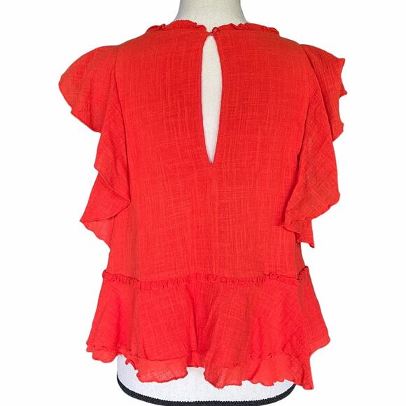 Anthropologie Maeve Cascade Tiered Shell Ruffle Valentine Red Women Size Small - Picture 4 of 8